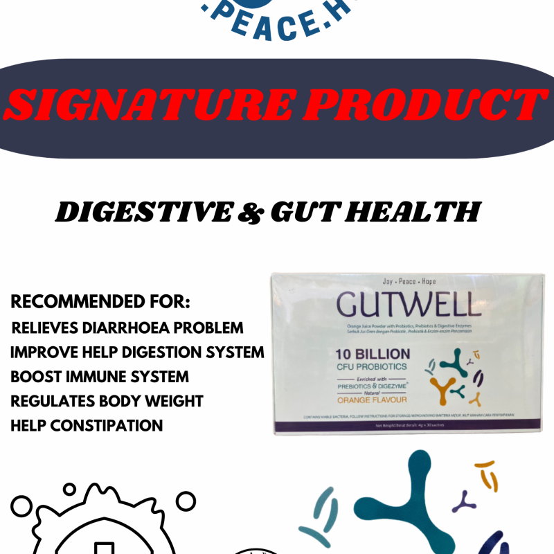 GUTWELL PROBIOTICS, PREBIOTICS AND DIGESTIVE ENZYME (ORANGE FLAVOR) 4G X 30 SACHET