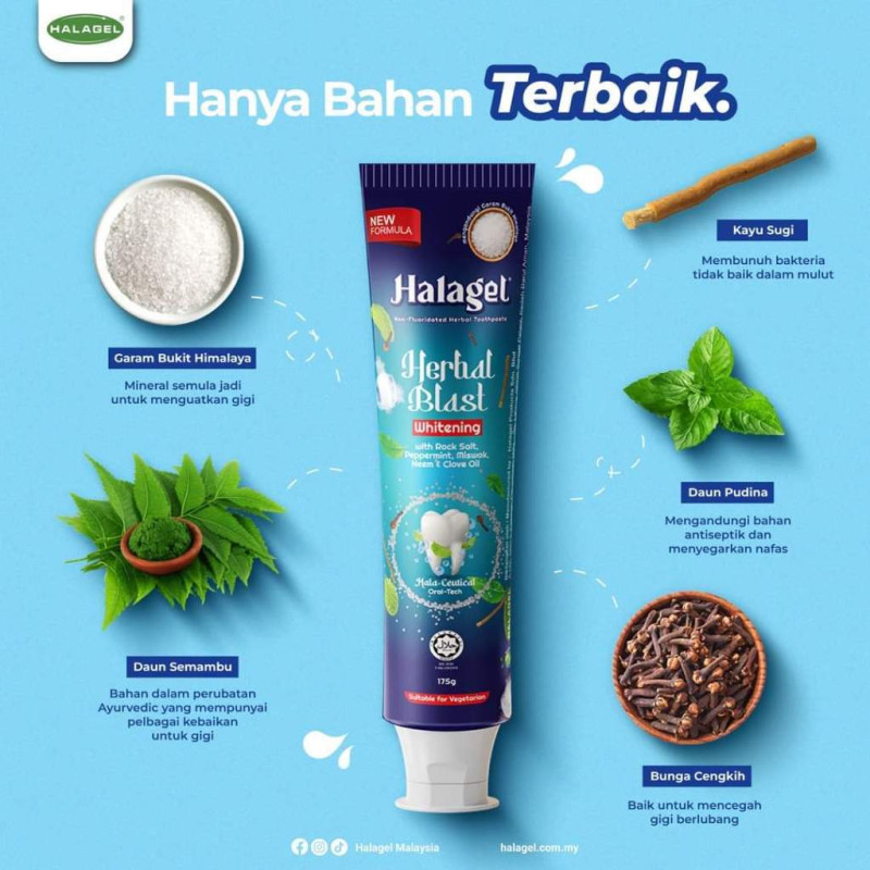 HALAGEL Toothpaste Herbal non-fluoridated toothpaste [Herbal Blast 175G]